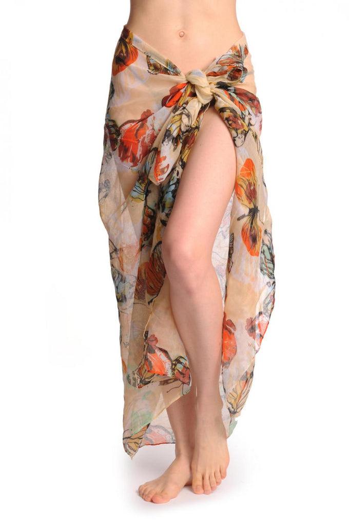 liss kiss Large Colourful Butterflies On Light Beige Unisex Scarf & Beach Sarong - Scarf