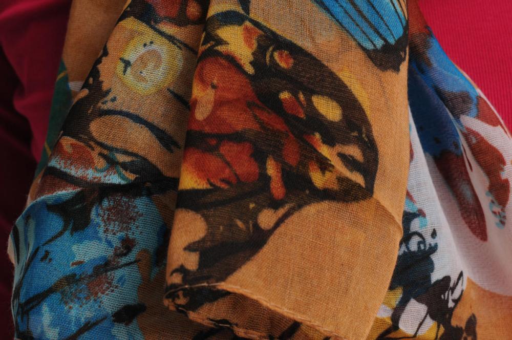 Liss Kiss Large Colourful Butterflies On Mocha Unisex Scarf & Beach Sarong - Scarf