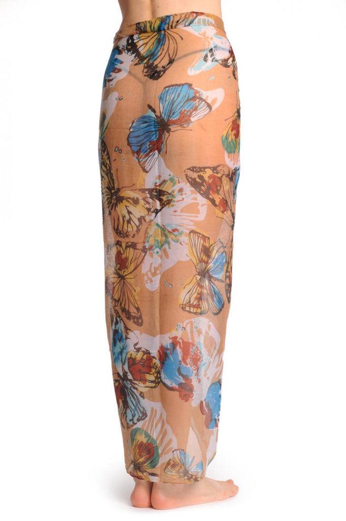 Liss Kiss Large Colourful Butterflies On Mocha Unisex Scarf & Beach Sarong - Scarf