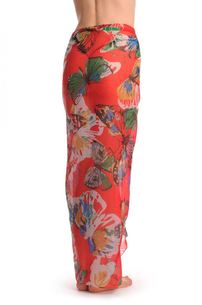 Liss Kiss Large Colourful Butterflies On Red Unisex Scarf & Beach Sarong - Scarf