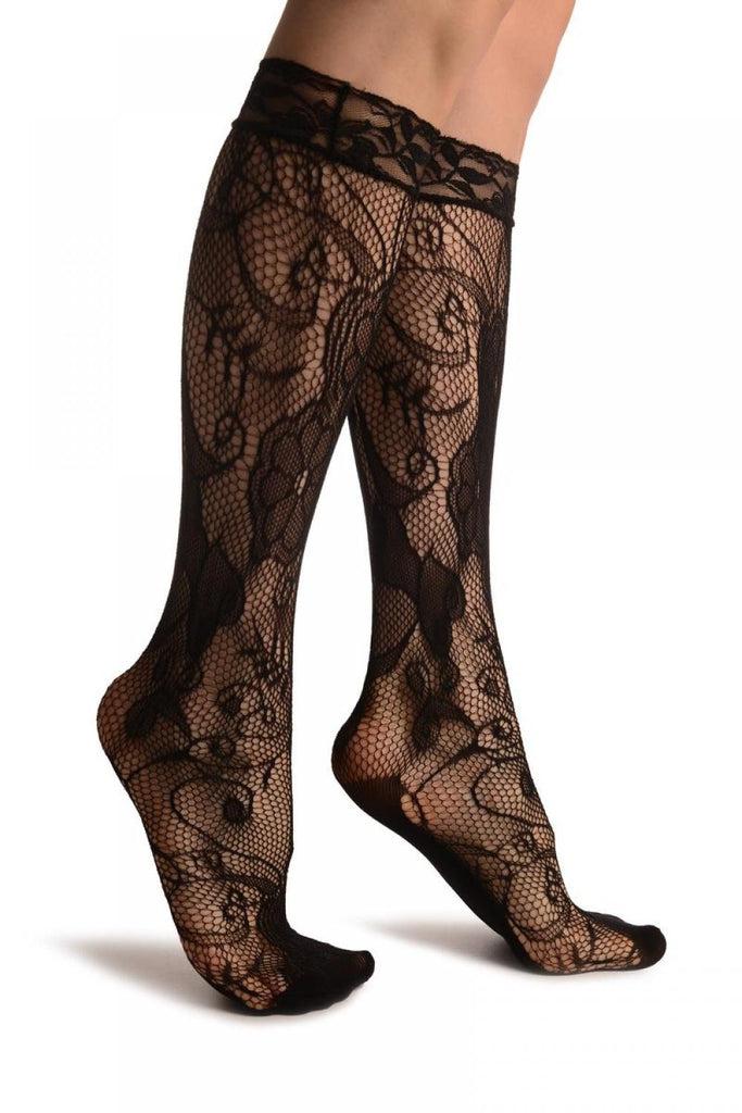 liss kiss Large Flowers Bouquet Black Lace Knee High Socks - Socks