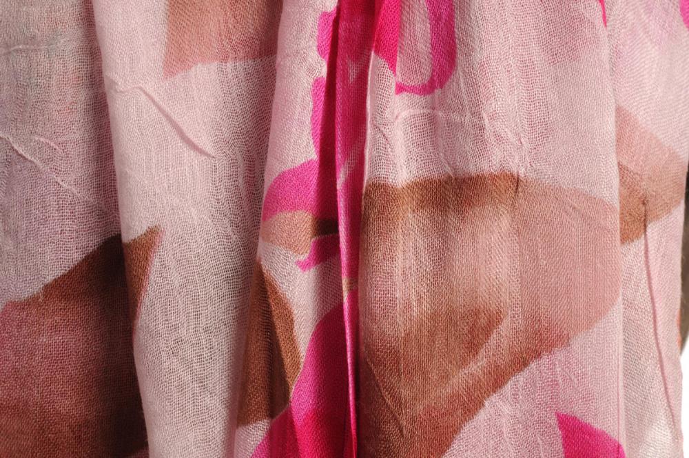 Liss Kiss Large Green Flowers With Tassels On Cream - Scarf