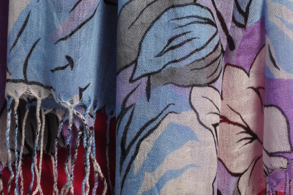 Liss Kiss Large Grey & Blue Roses And Sunflowers On Light Purple With Tassels - Scarf