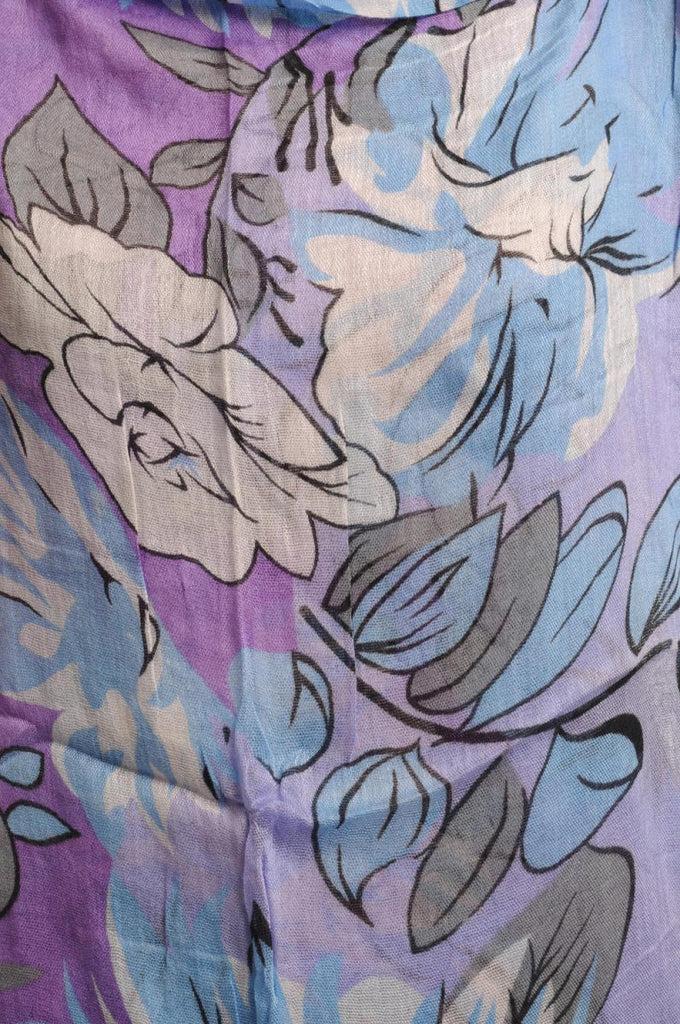 Liss Kiss Large Grey & Blue Roses And Sunflowers On Light Purple With Tassels - Scarf
