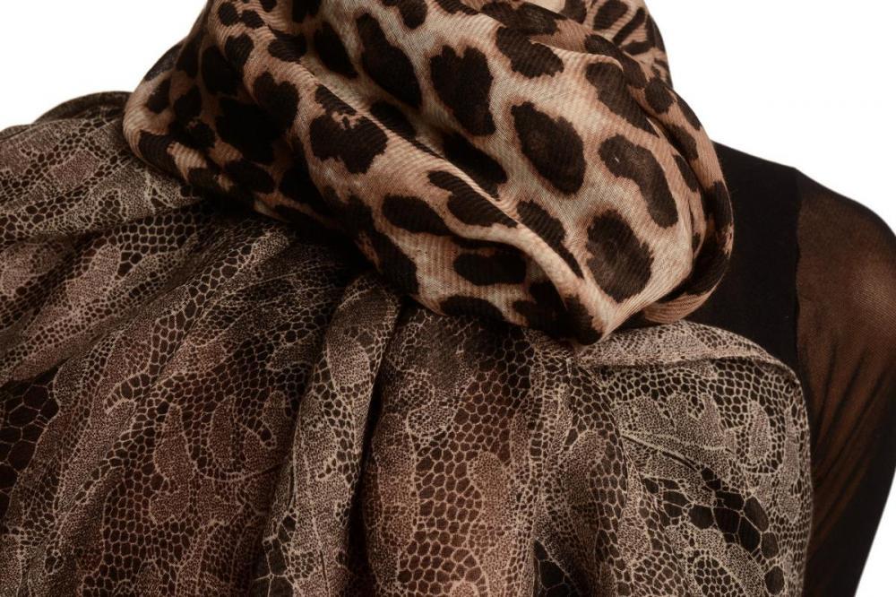 Liss Kiss Large Lace & Leopard Print On Peach Pink - Scarf