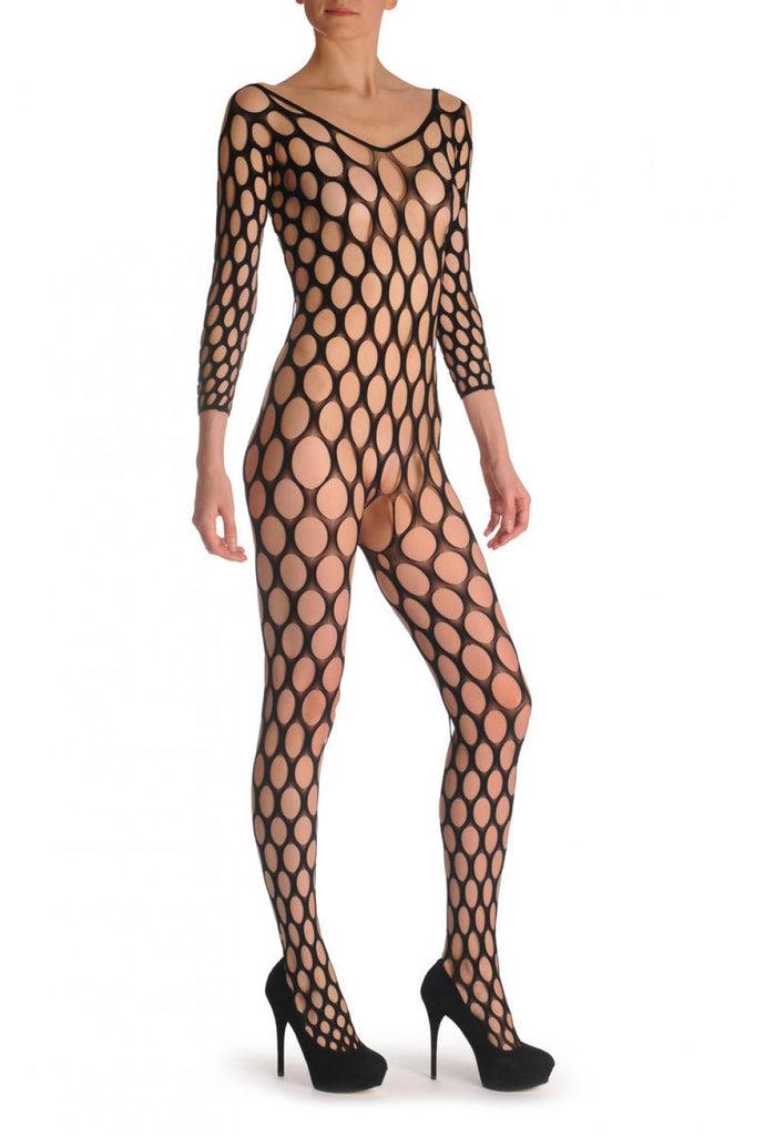 Liss Kiss Large Mesh Holes With Quorter Sleeves Bodystocking - Bodystocking