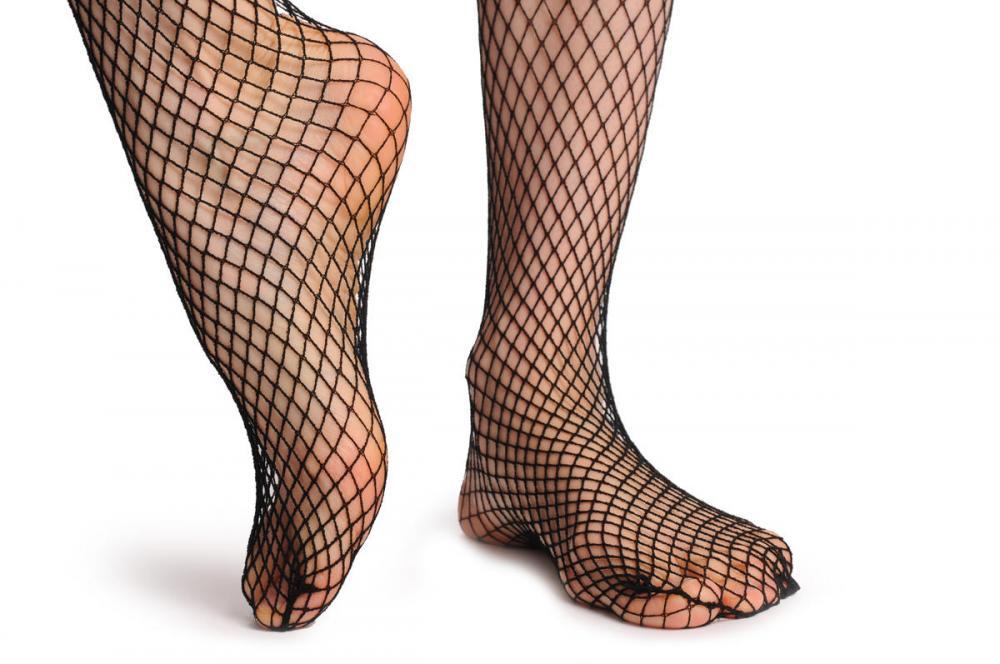 Liss Kiss Large Mesh & Striped Panel Fishnet With Crystals & Black Bow - Stockings