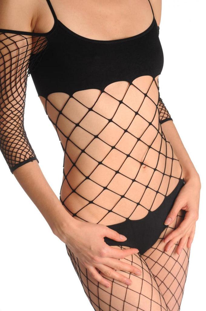 Liss Kiss Large Mesh With Long Sleeves & Opaque Panels - Bodystocking