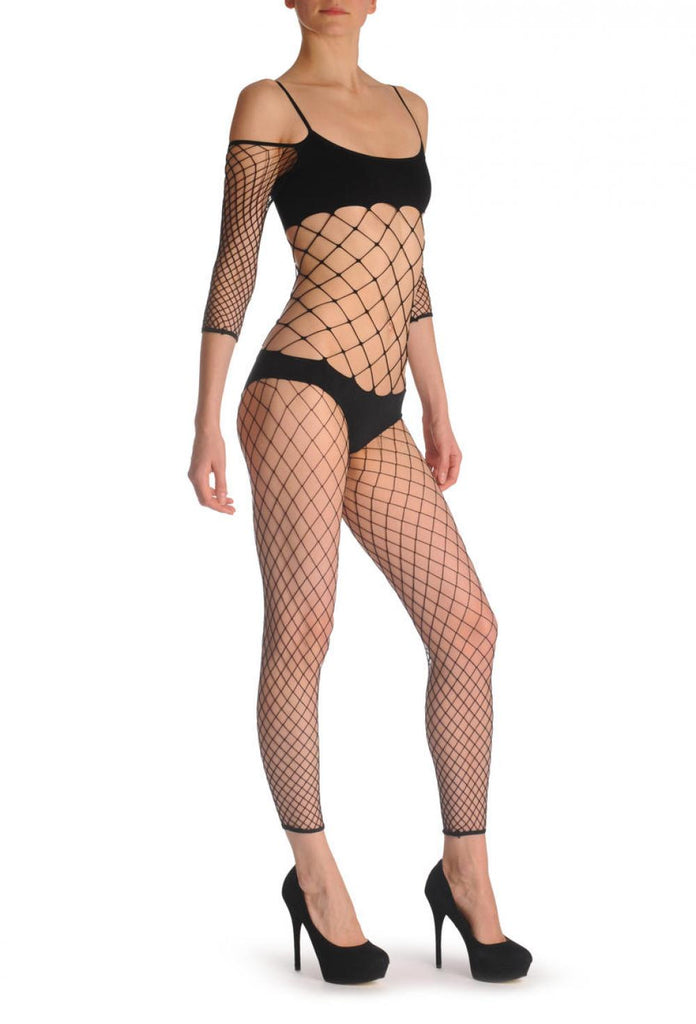 Liss Kiss Large Mesh With Long Sleeves & Opaque Panels - Bodystocking