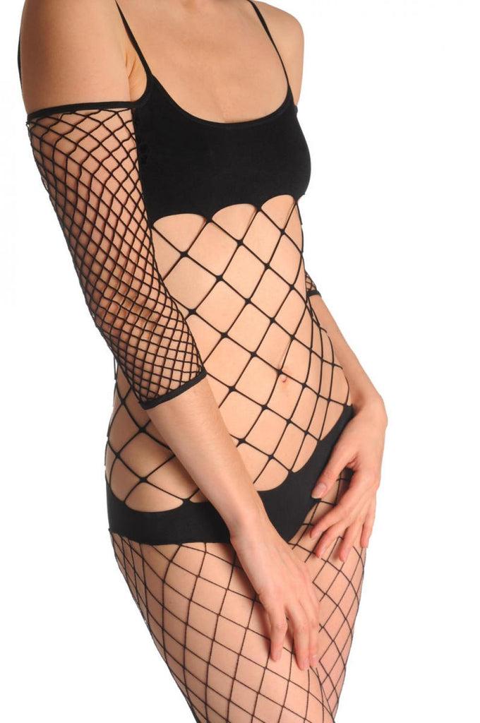 Liss Kiss Large Mesh With Long Sleeves & Opaque Panels - Bodystocking