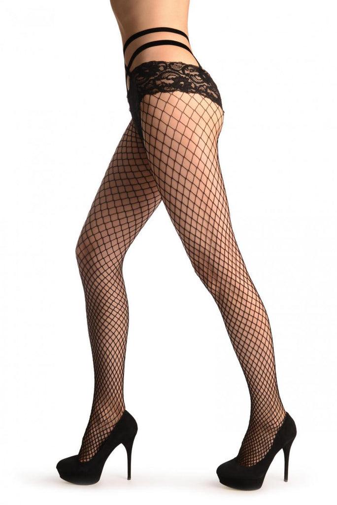 Liss Kiss Large Net With Lace Top & Crossing Velvet Straps - Tights
