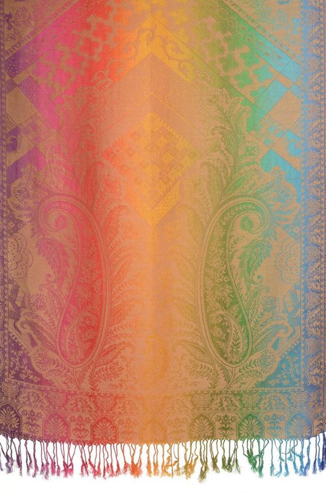 Liss Kiss Large Ombre Paisley & Diamond On Beige Pashmina With Tassels - Scarf
