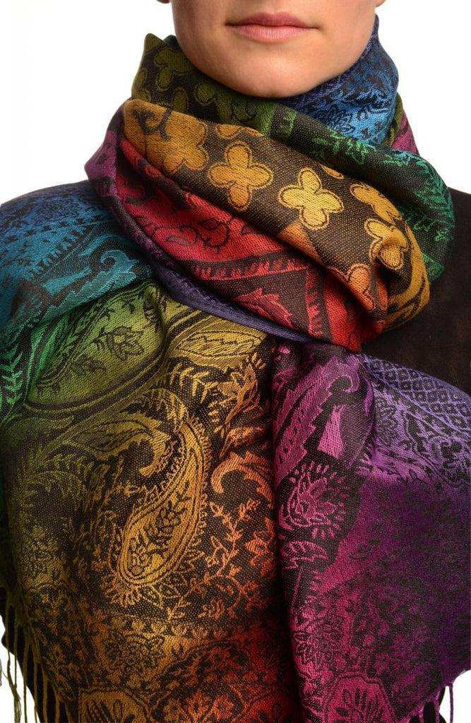 liss kiss Large Ombre Paisley & Diamond On Black Pashmina With Tassels - Scarf