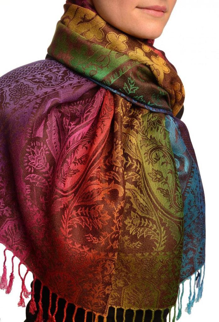 Liss Kiss Large Ombre Paisley & Diamond On Brown Pashmina With Tassels - Scarf