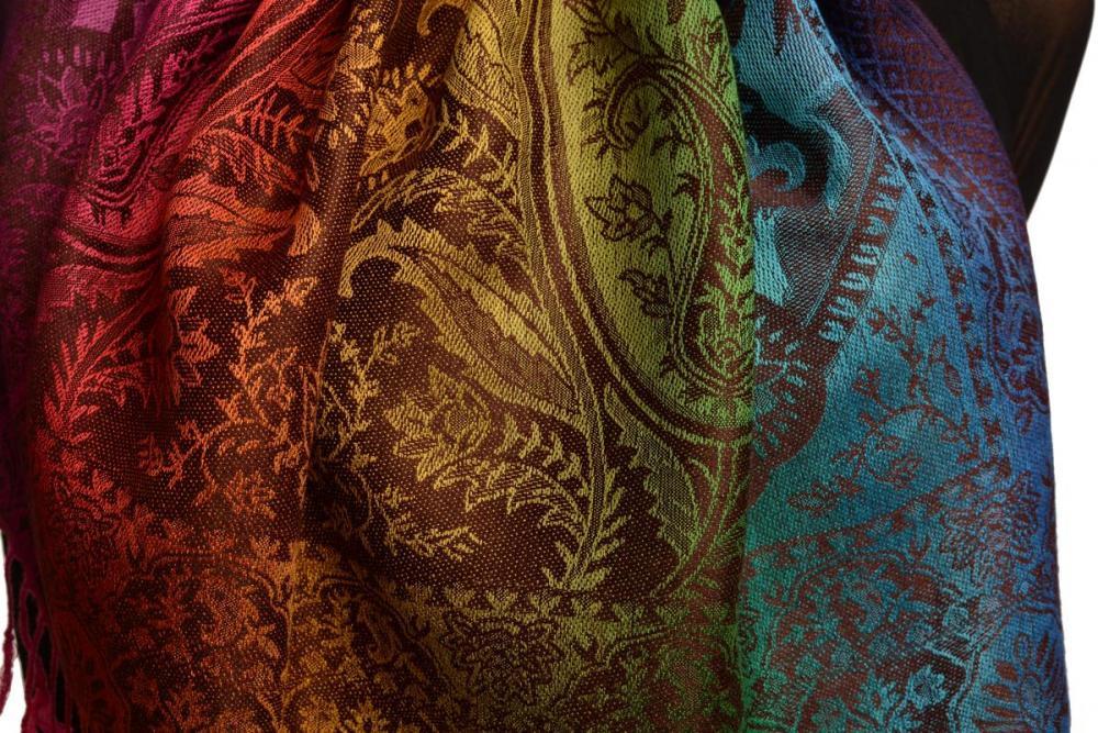 Liss Kiss Large Ombre Paisley & Diamond On Brown Pashmina With Tassels - Scarf