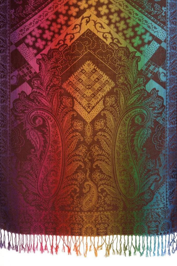 Liss Kiss Large Ombre Paisley & Diamond On Brown Pashmina With Tassels - Scarf