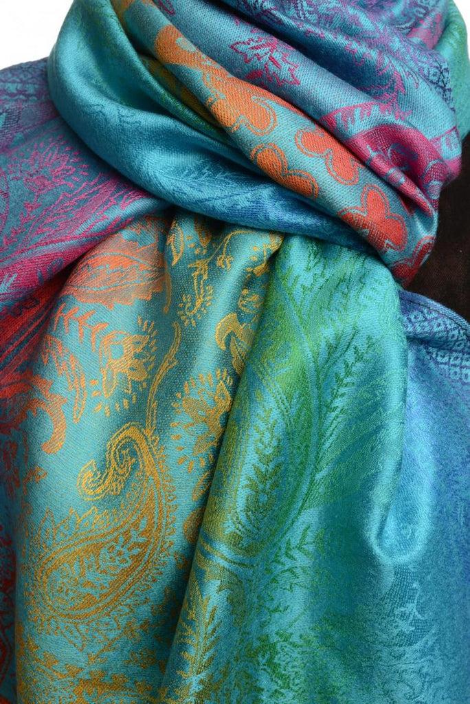 Liss Kiss Large Ombre Paisley & Diamond On Dodger Blue Pashmina With Tassels - Scarf