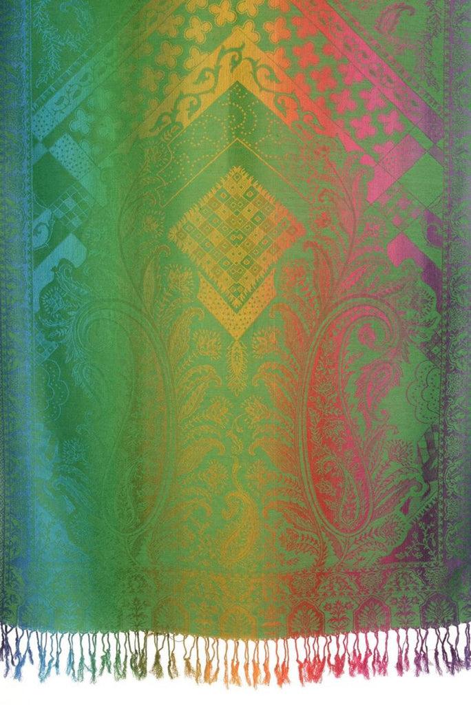 Liss Kiss Large Ombre Paisley & Diamond On Green Pashmina With Tassels - Scarf