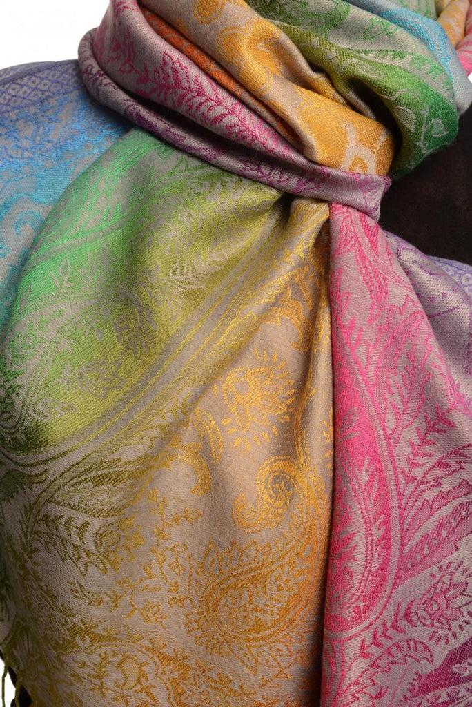 Liss Kiss Large Ombre Paisley & Diamond On Grey Pashmina With Tassels - Scarf