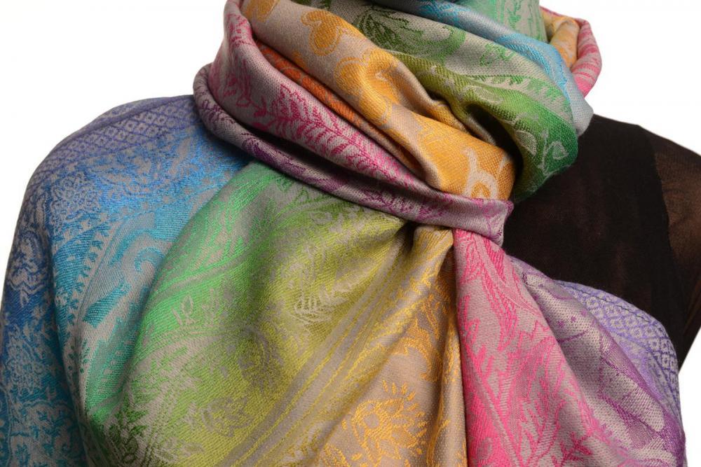 Liss Kiss Large Ombre Paisley & Diamond On Grey Pashmina With Tassels - Scarf