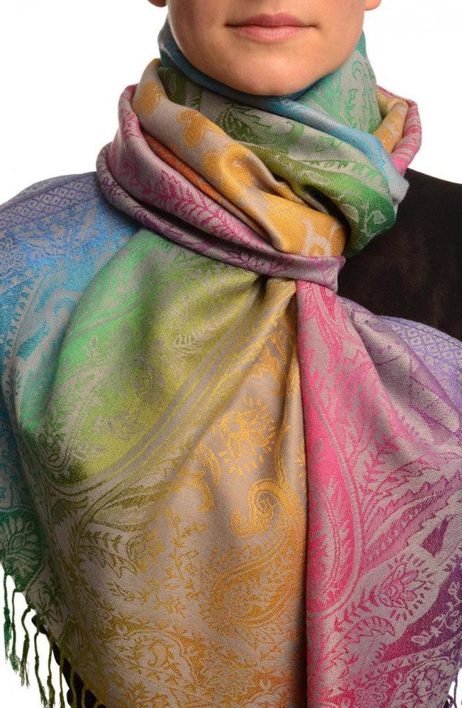 liss kiss Large Ombre Paisley & Diamond On Grey Pashmina With Tassels - Scarf