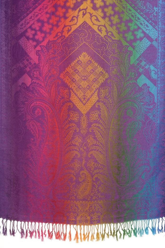 Liss Kiss Large Ombre Paisley & Diamond On Purple Pashmina With Tassels - Scarf