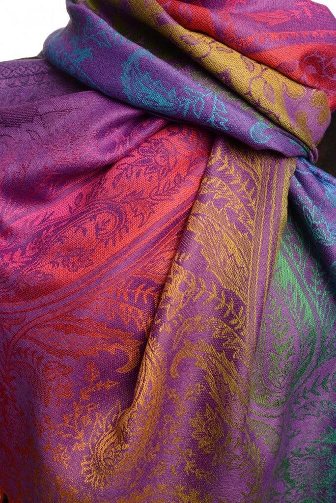 Liss Kiss Large Ombre Paisley & Diamond On Purple Pashmina With Tassels - Scarf