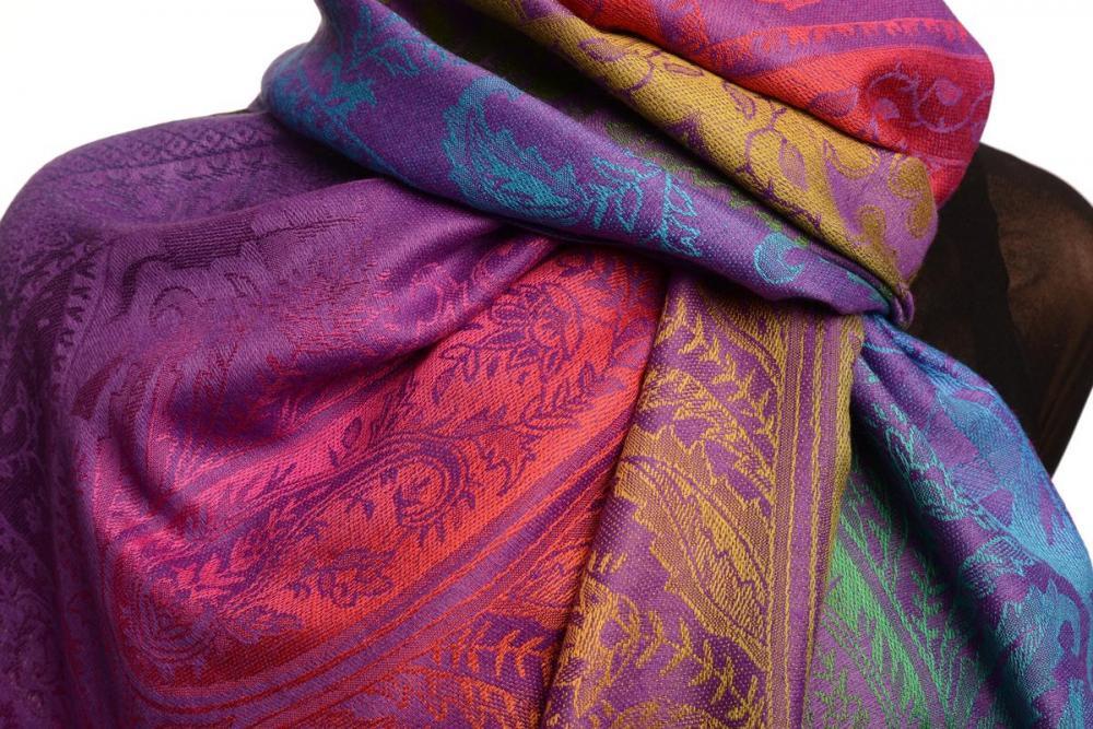 Liss Kiss Large Ombre Paisley & Diamond On Purple Pashmina With Tassels - Scarf