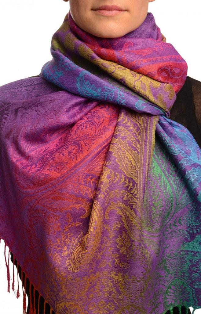 liss kiss Large Ombre Paisley & Diamond On Purple Pashmina With Tassels - Scarf