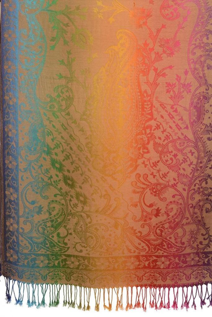 Liss Kiss Large Ombre Paisley On Beige Pashmina With Tassels - Scarf