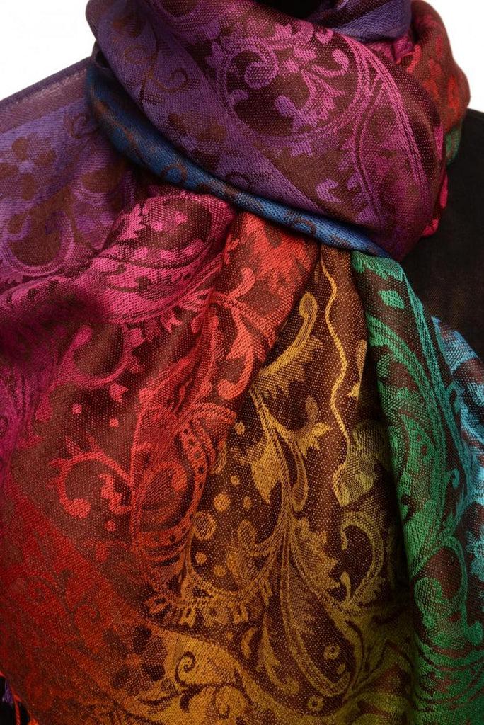 Liss Kiss Large Ombre Paisley On Brown Pashmina With Tassels - Scarf