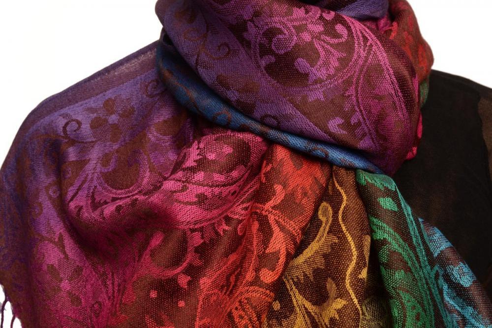 Liss Kiss Large Ombre Paisley On Brown Pashmina With Tassels - Scarf