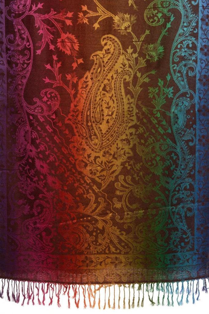 Liss Kiss Large Ombre Paisley On Brown Pashmina With Tassels - Scarf