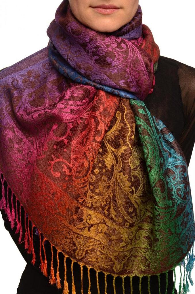 liss kiss Large Ombre Paisley On Brown Pashmina With Tassels - Scarf
