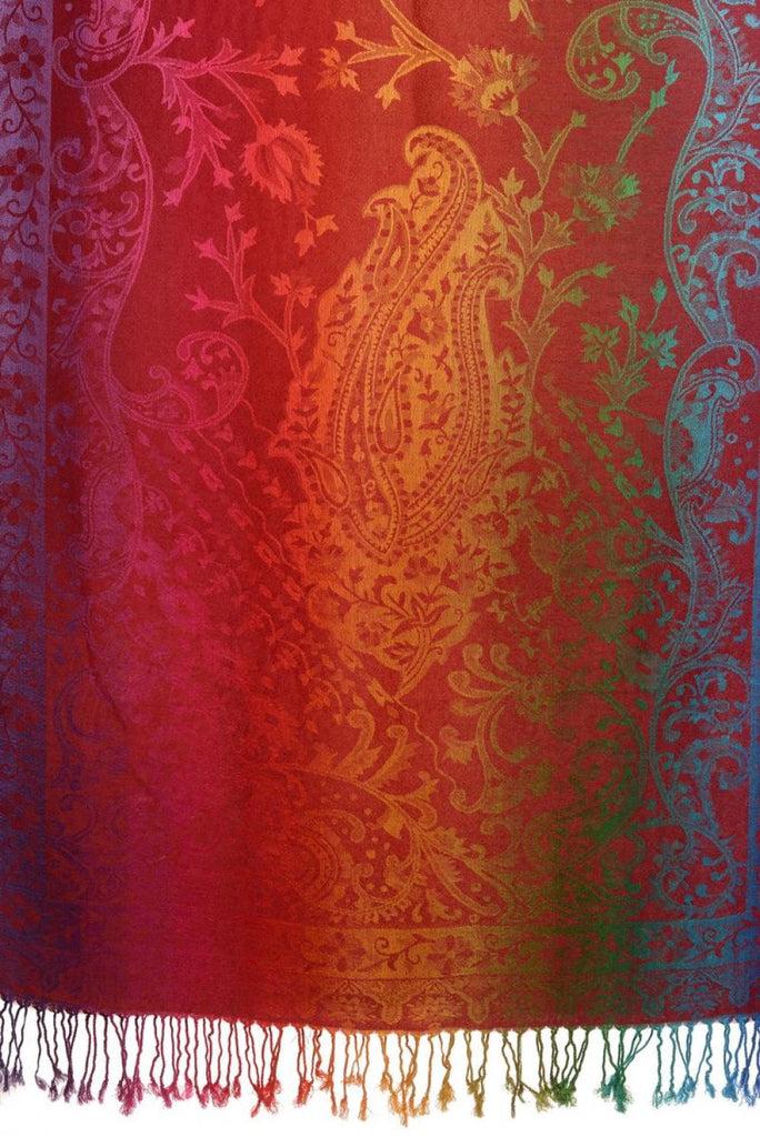 Liss Kiss Large Ombre Paisley On Burgundy Pashmina With Tassels - Scarf