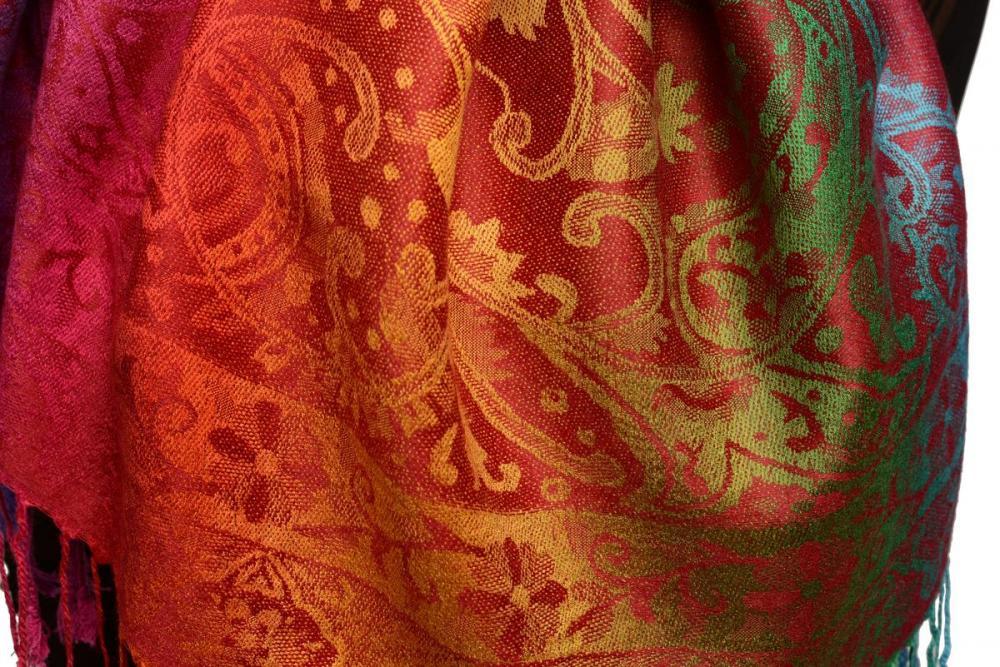 Liss Kiss Large Ombre Paisley On Burgundy Pashmina With Tassels - Scarf