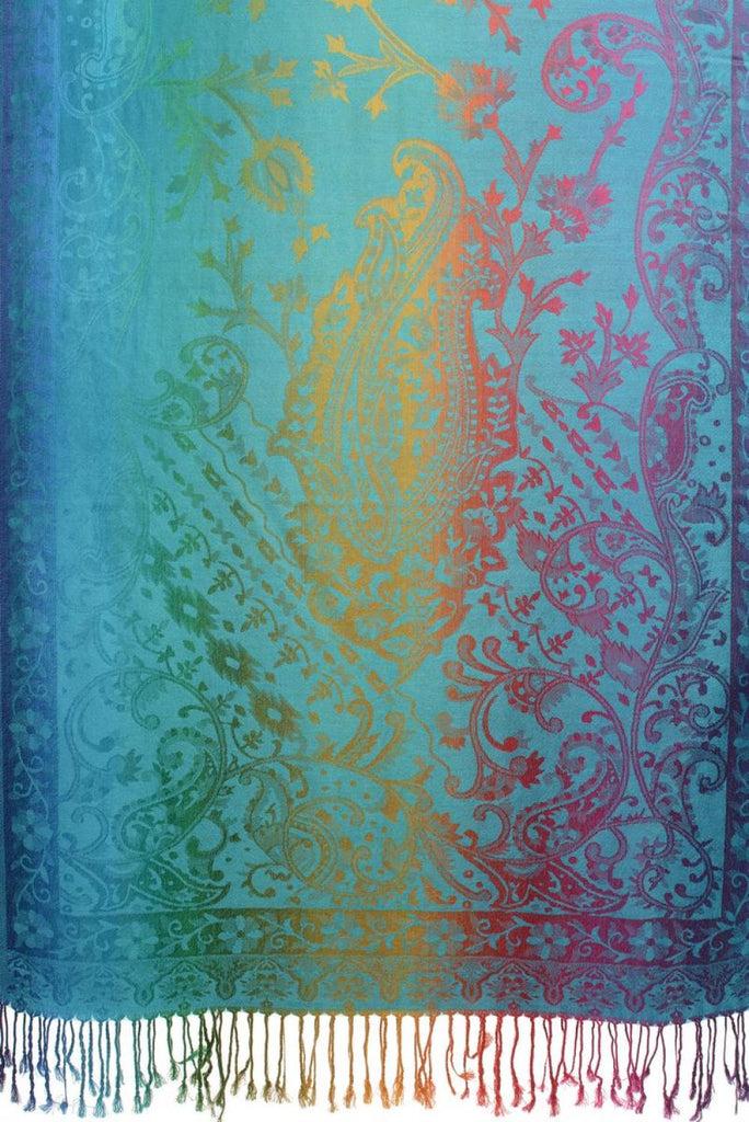 Liss Kiss Large Ombre Paisley On Dodger Blue Pashmina With Tassels - Scarf