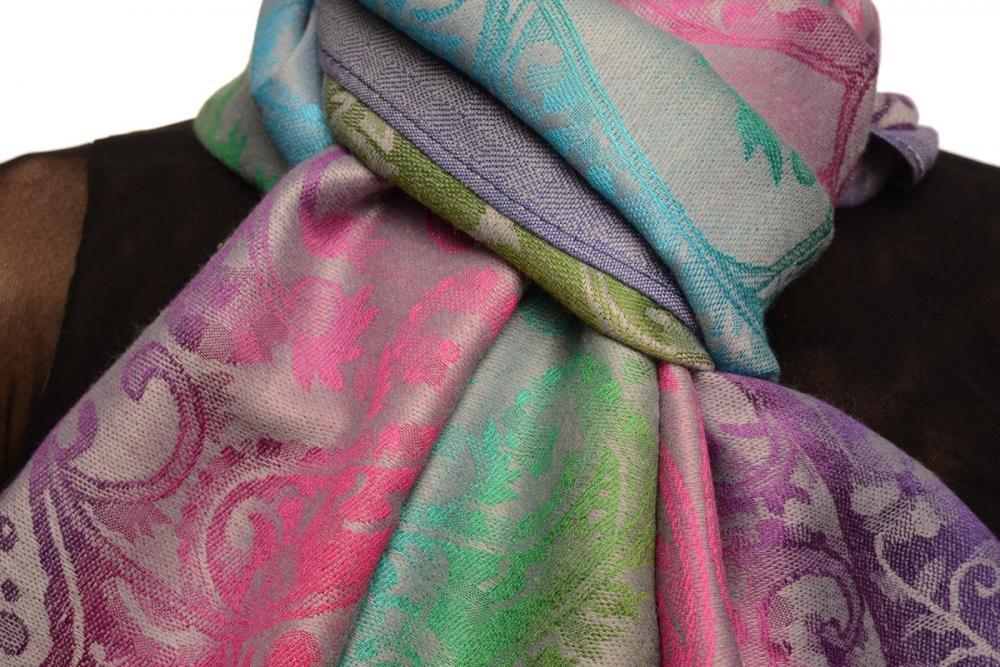 Liss Kiss Large Ombre Paisley On Grey Pashmina With Tassels - Scarf