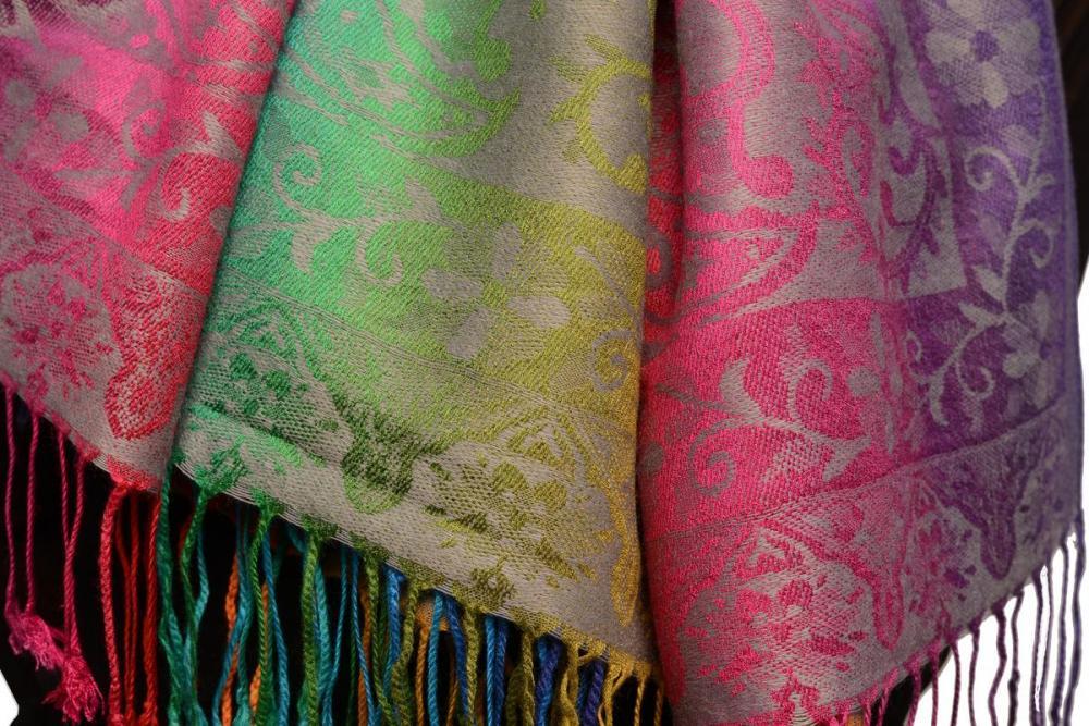 Liss Kiss Large Ombre Paisley On Grey Pashmina With Tassels - Scarf