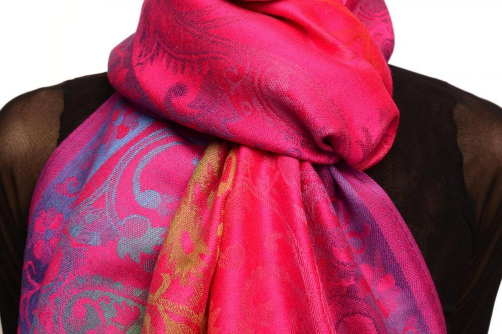 Liss Kiss Large Ombre Paisley On Magenta Pashmina With Tassels - Scarf