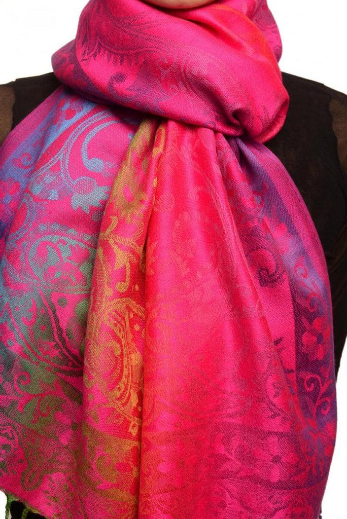Liss Kiss Large Ombre Paisley On Magenta Pashmina With Tassels - Scarf