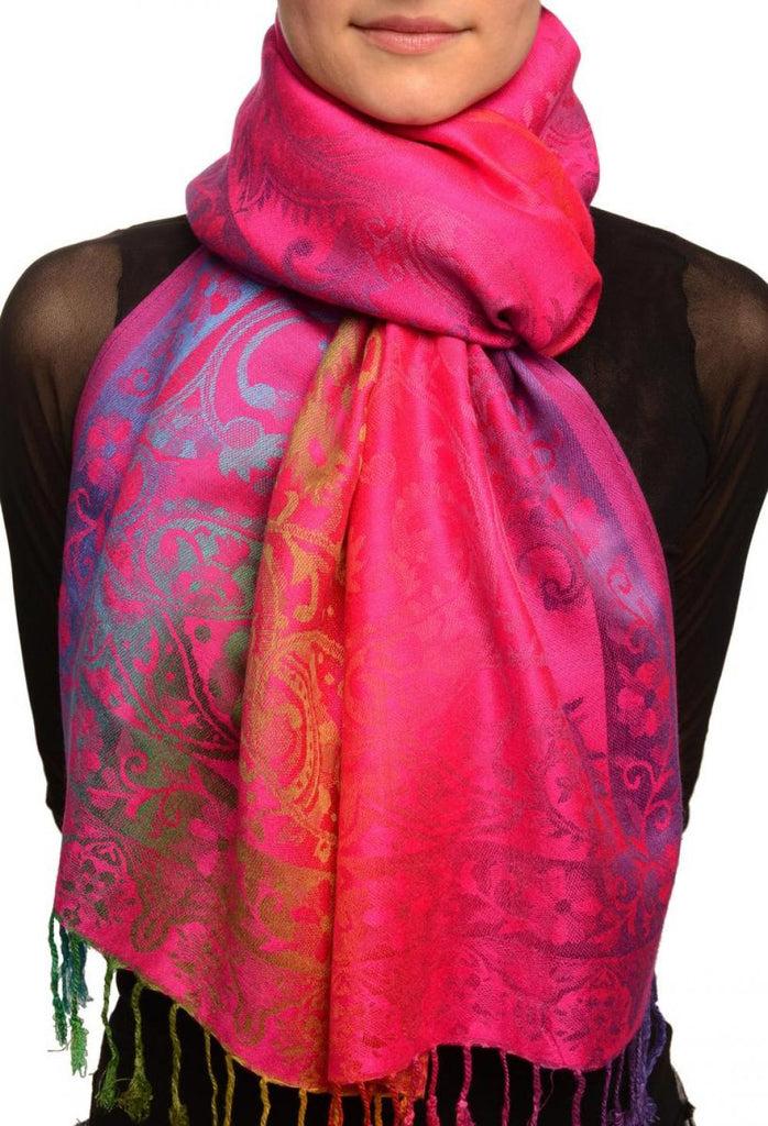 liss kiss Large Ombre Paisley On Magenta Pashmina With Tassels - Scarf