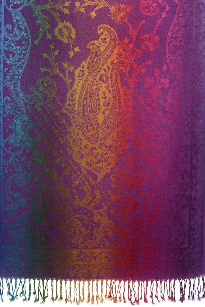 Liss Kiss Large Ombre Paisley On Purple Pashmina With Tassels - Scarf