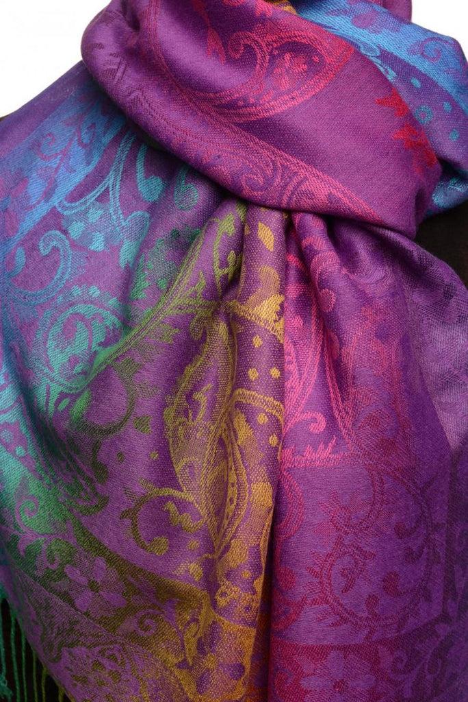 Liss Kiss Large Ombre Paisley On Purple Pashmina With Tassels - Scarf