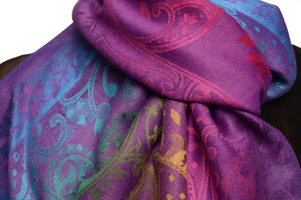 Liss Kiss Large Ombre Paisley On Purple Pashmina With Tassels - Scarf