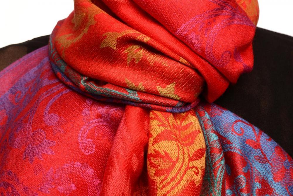 Liss Kiss Large Ombre Paisley On Red Pashmina With Tassels - Scarf