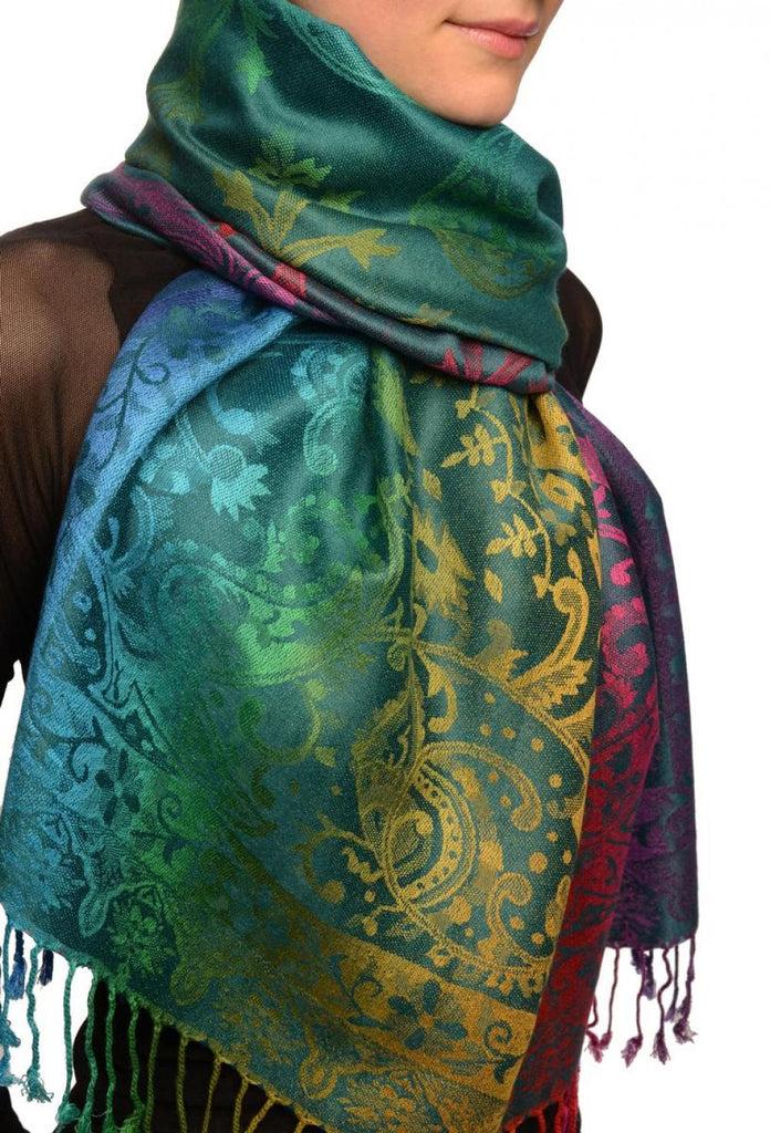 Liss Kiss Large Ombre Paisley On Yale Blue Pashmina With Tassels - Scarf