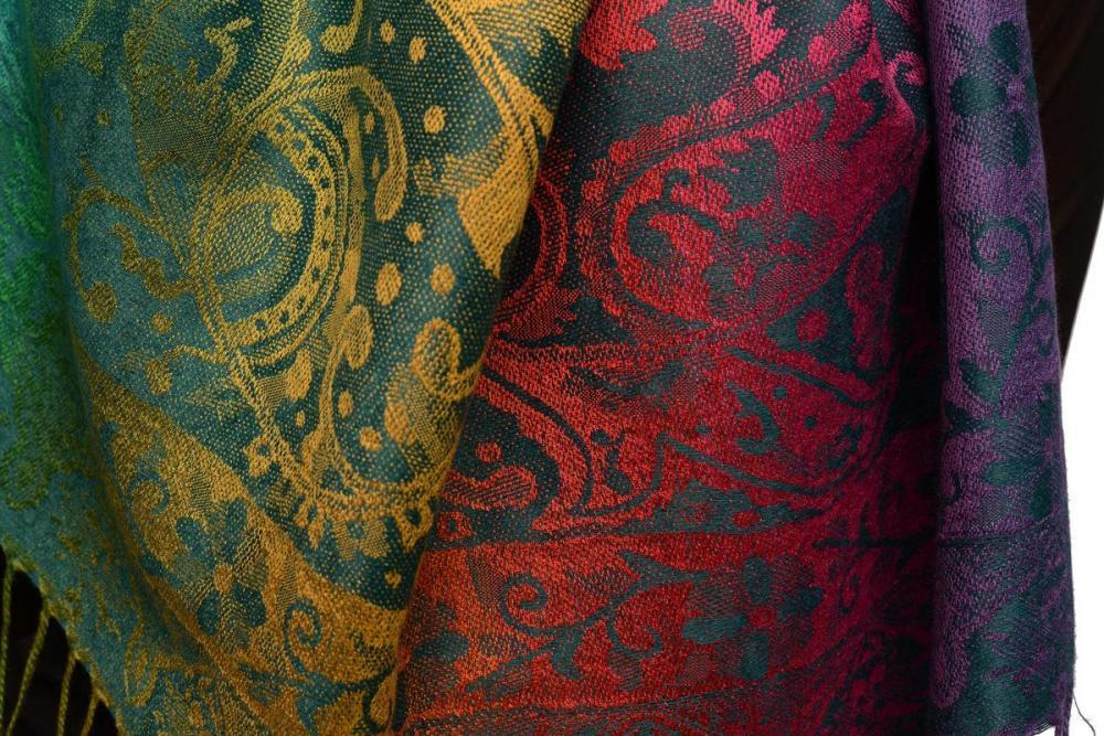 Liss Kiss Large Ombre Paisley On Yale Blue Pashmina With Tassels - Scarf