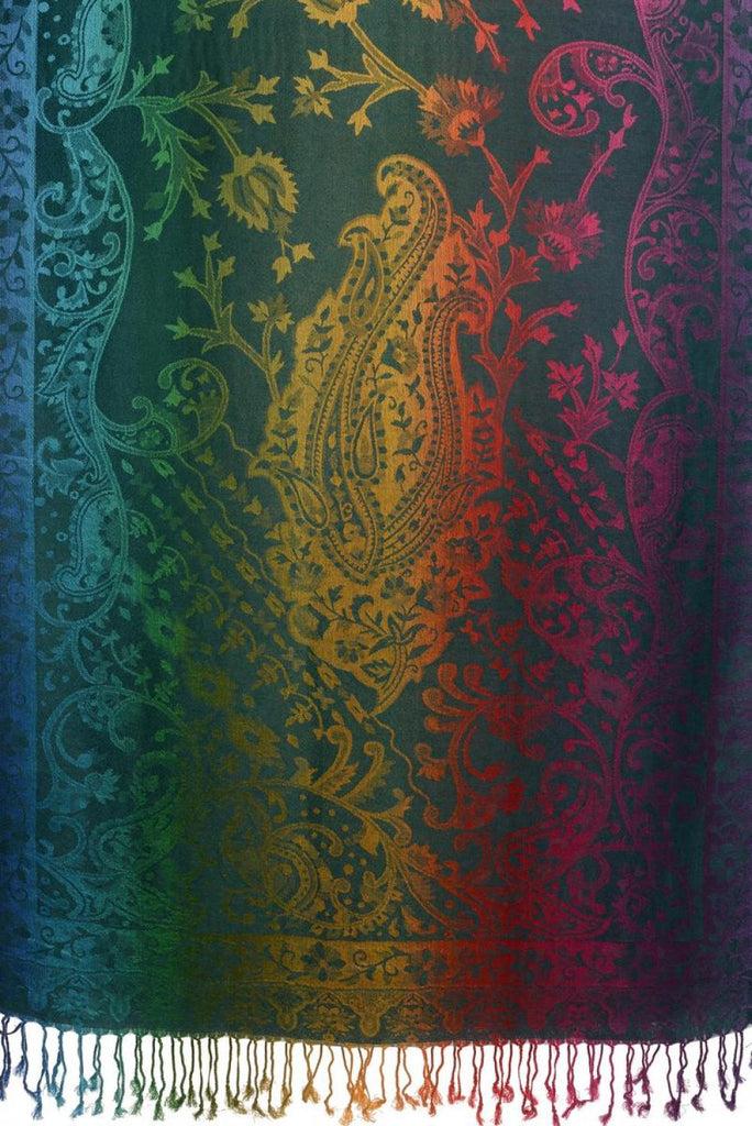 Liss Kiss Large Ombre Paisley On Yale Blue Pashmina With Tassels - Scarf