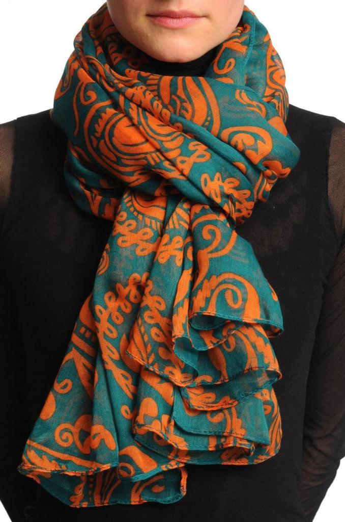 liss kiss Large Orange Turkish Flowers on Teal Blue Unisex Scarf & Beach Sarong - Scarf